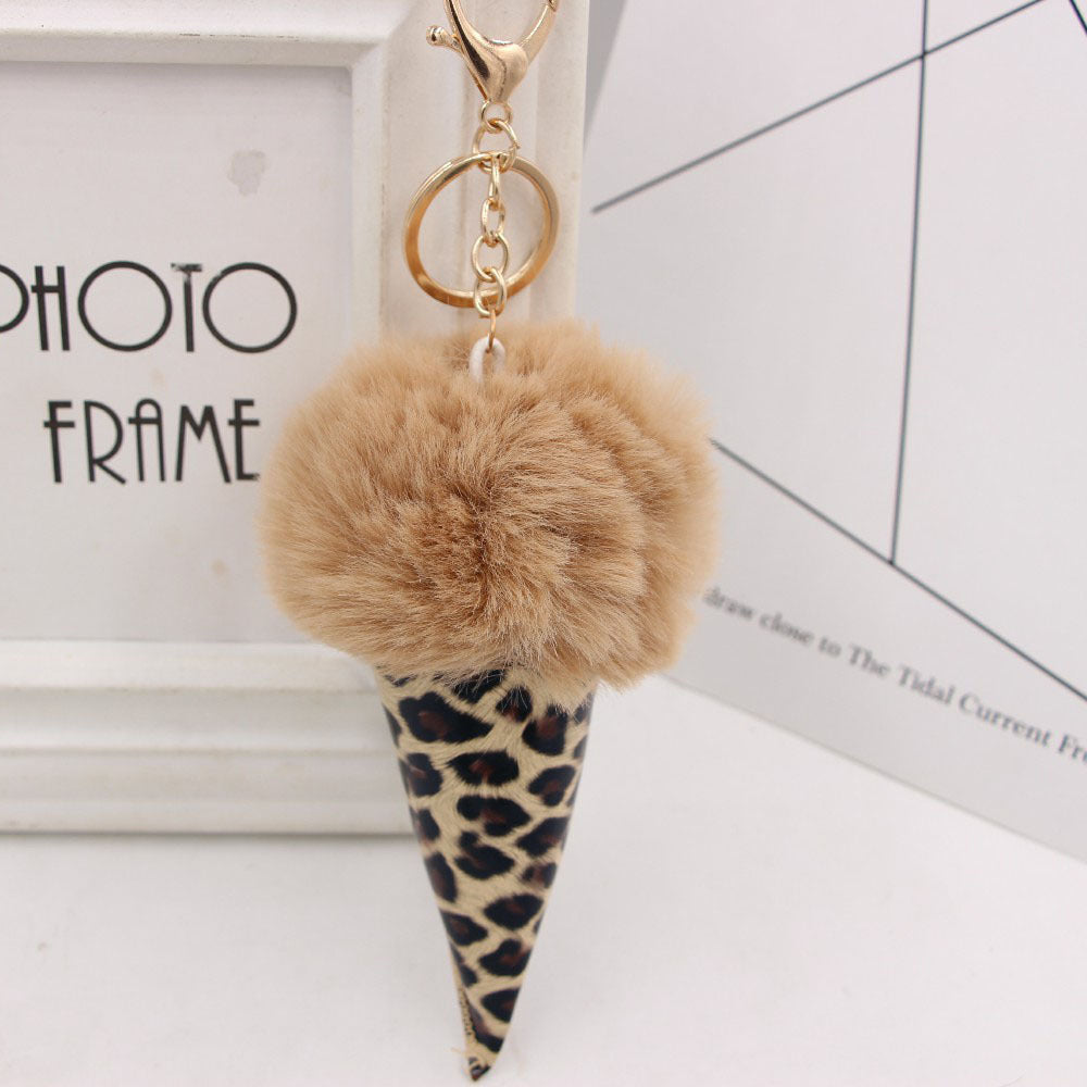 Wholesale Leopard Print Ice Cream Fur Ball Alloy Keychain